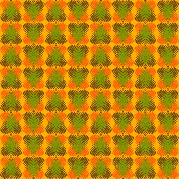 Візерунок зелених сердець з червоних смуг на помаранчевому фоні — стоковий вектор