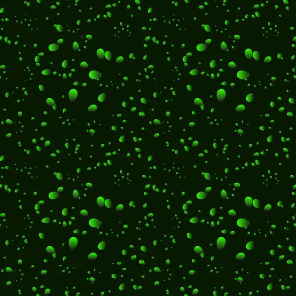 Gotas y pétalos iridiscentes verdes sobre fondo negro en nácar — Vector de stock