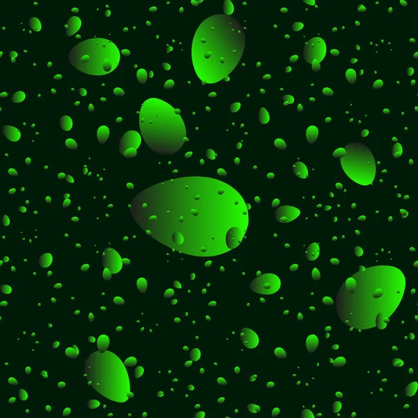 Grandes gotas verdes y pétalos sobre un fondo oscuro en nácar . — Vector de stock