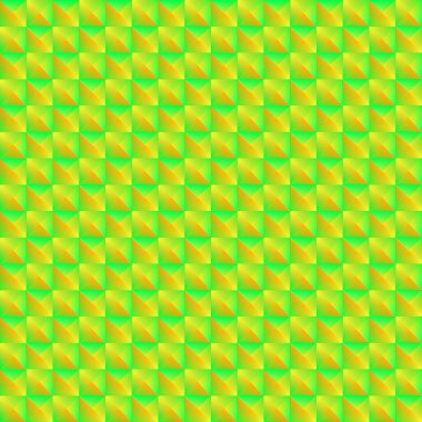 Yeşil kareler ve çizgili sarı üçgen Pyromidal desen.