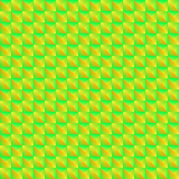 緑色の四角形とストライプの黄色の三角形の Pyromidal パターン. — ストックベクタ