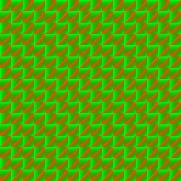 Chaotisches Muster aus grünen Rauten und orangefarbenen Pyramiden im Zickzack — Stockvektor