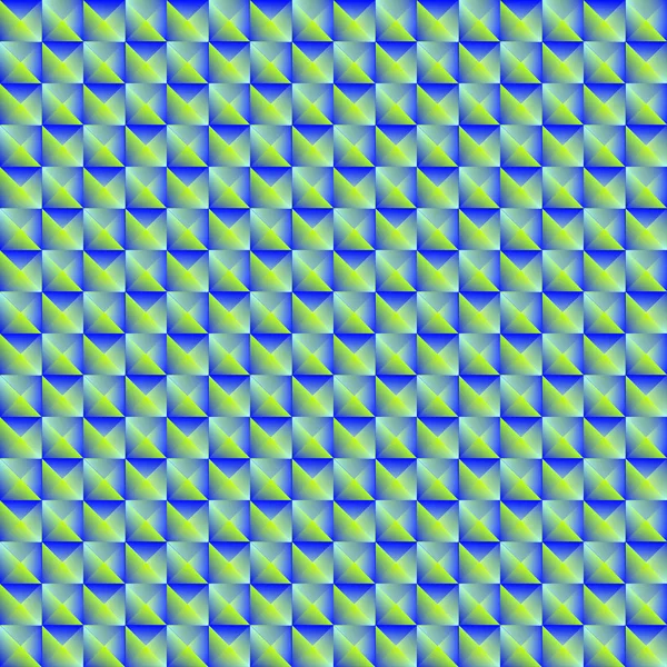 Modèle pyromidal de carrés bleus et de triangles verts rayés . — Image vectorielle