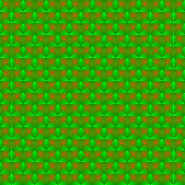 混沌とした緑の菱形と、ジグザグにオレンジ色の三角形のパターン — ストックベクタ