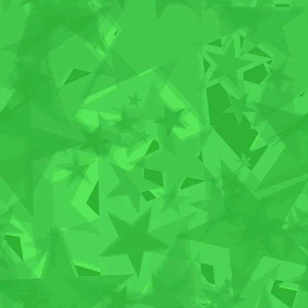 Kaotiska stora gröna stjärnor på limegrön bakgrund i projektion och w — Stock vektor