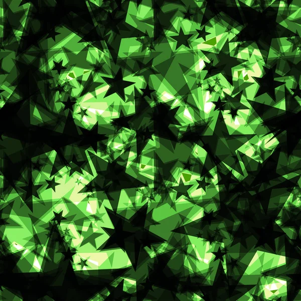 Estrelas escuras iridescentes metálicas em um fundo verde no proj —  Vetores de Stock