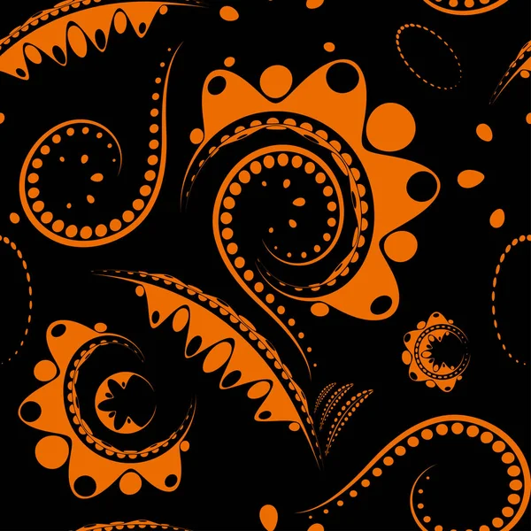 Orange large flower on a black background with melkini details a — Stock Vector