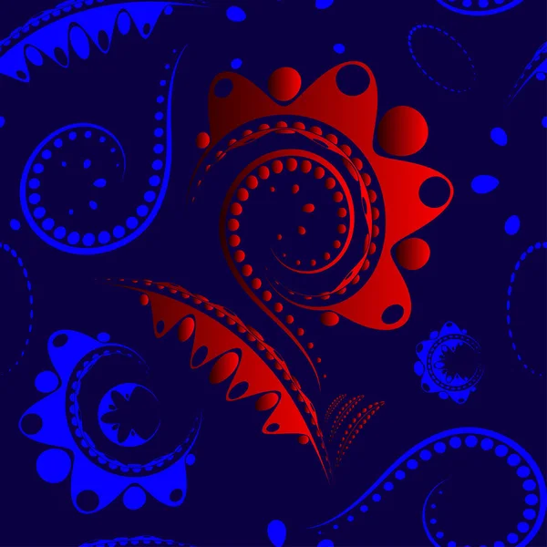 Flor grande roja sobre fondo azul con detalles de melkini y d — Vector de stock