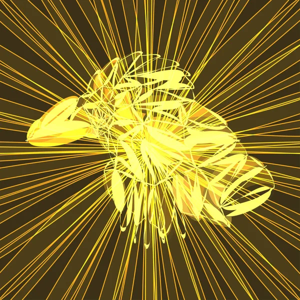 Glödande gyllene fågeln i kaotisk helty Lines. — Stock vektor
