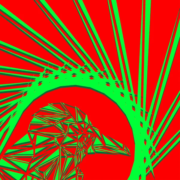 Jasný abstraktní zelený pták na červeném pozadí v hnízdě. — Stockový vektor