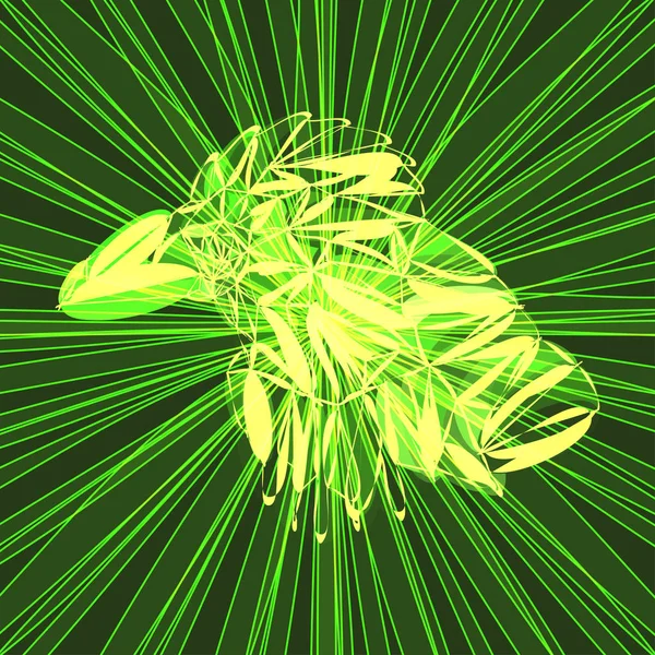 Glödande grön fågel i kaotiska lime Lines. — Stock vektor