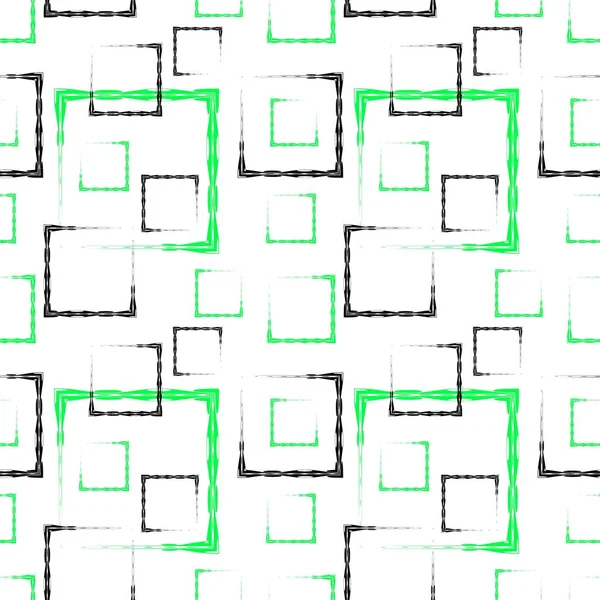 Cuadrados y marcos tallados verdes y negros para un fondo o patrón blanco abstracto . — Vector de stock