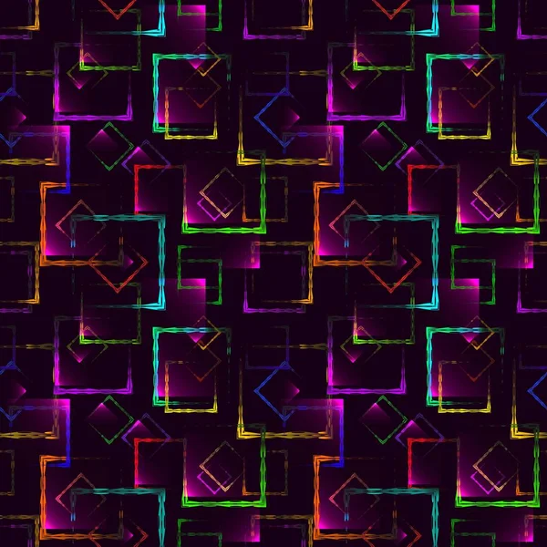 Jasně zbarvené čtverce a neonové autobusy pro abstraktní borůvkové pozadí nebo vzor. — Stockový vektor