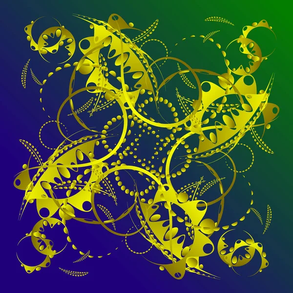 Abstract patroon van azuurblauwe krullen en gele stengels van planten op een — Stockvector