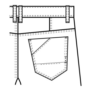 Denim yaması Cep Teknik Tasarımı Vektör Tasarımı