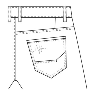 Denim yaması Cep Teknik Tasarımı Vektör Tasarımı
