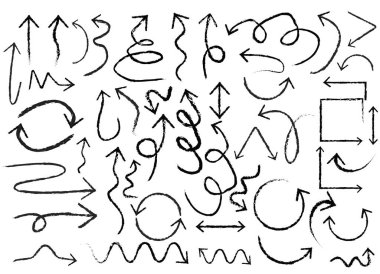 Boya kalemi desenli el çizimi ok - eğri ve düz vektör tasarımı