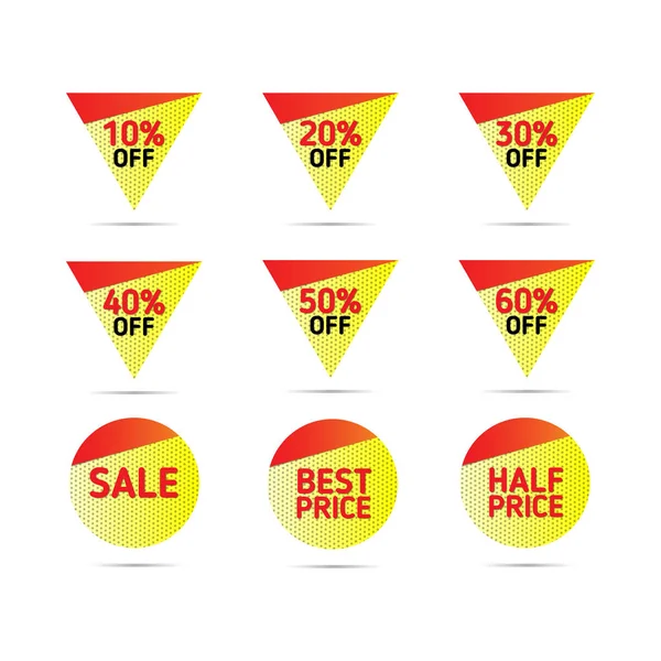 Afiş öğeleri, indirim etiketi koleksiyonu, özel indirim kümesi. Modern satışı sarı ve kırmızı çıkartmaları. Web sitesi, arka plan, web sayfa tasarımı