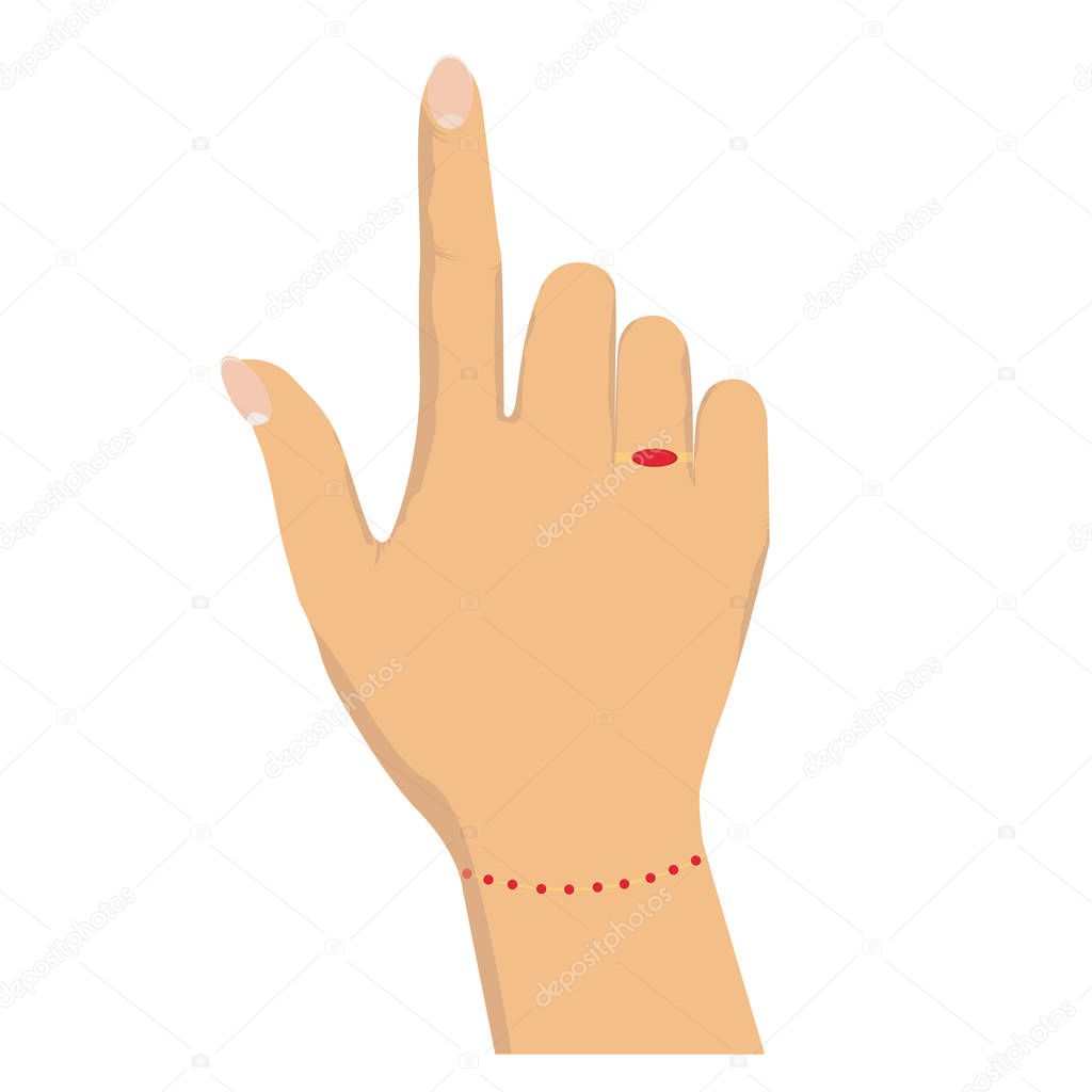 Woman hand with pointing finger. Vector isolated illustration. 