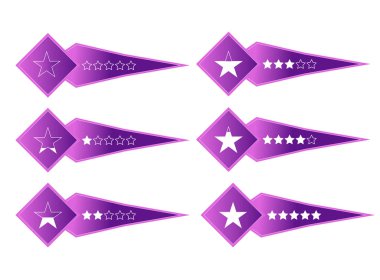 Geribildirim yıldız sembolü tasarım, mor ve beyaz renk verin. Ultraviyole renk 2018. Ok geometrik formu. EPS 10.