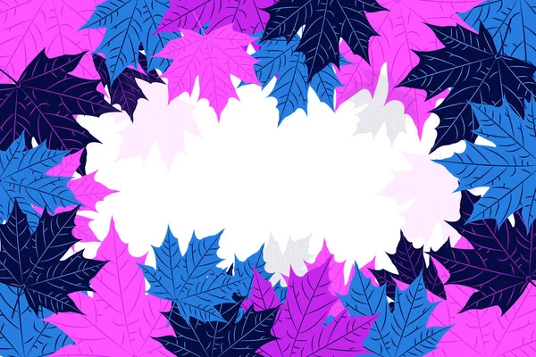 Hojas Otoño Marco Con Hojas Azul Púrpura Ilustración Vectorial Para — Vector de stock