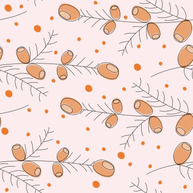 Sonbahar yaprakları ve meyveleri kesintisiz geometrik desen. Sonbahar öğeleri kontür ile çizilmiş desen vektör ver. EPS 10.