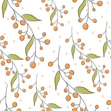 Sonbahar yaprakları ve meyveleri kesintisiz geometrik desen. Sonbahar öğeleri kontür ile çizilmiş desen vektör ver. EPS 10.