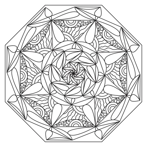 Mandala Färbung Für Erwachsene Schwarz Weiß Muster Entspannung Und Mediation — Stockvektor