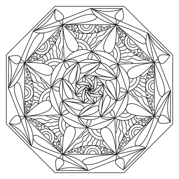 Mandala yetişkin renklendirme. Siyah-beyaz desen. Sakin ol ve arabuluculuk. Vektör çizim.