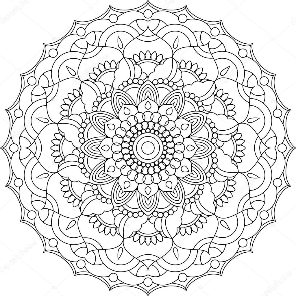 Mandala coloring page. Adult coloring, relax, meditation poster. Oriental design. 