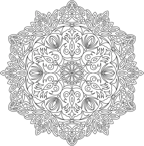 Erwachsene Mandala Malseite Mandala Mit Blatt Und Blüten Meditation Mandala — Stockvektor