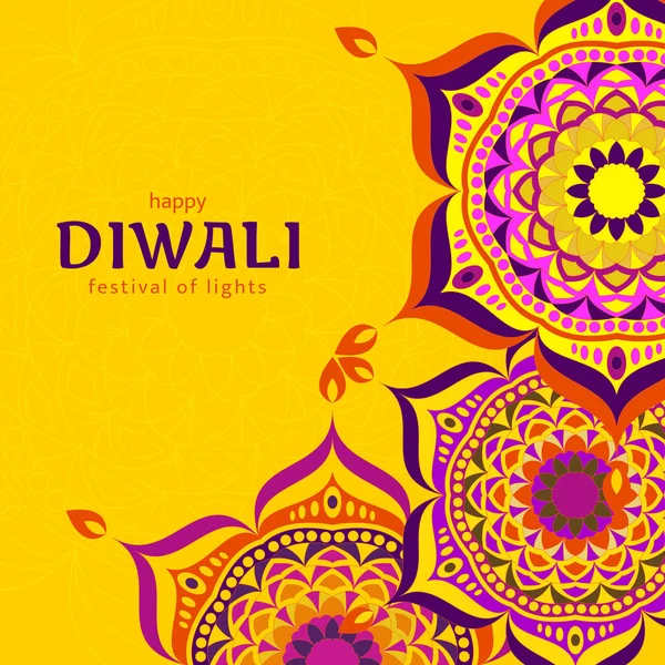 Diwali Light Festival Design Violette Farbe Auf Gelbem Hintergrund Vektorillustration Stockillustration