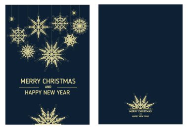 Noel ve Yeni Yıl kartı. Koyu arkaplanda altın kar tanesi. Basit ama zarif. Vektör illüstrasyonu, Eps 10.