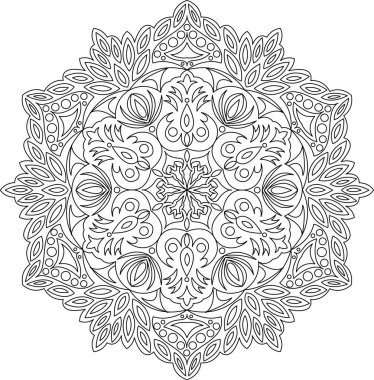 Yetişkinler için mandala boyama sayfasını çember yapın. Siyah beyaz mandala posteri. Rahatla ve meditasyon yap. Güzel doğa süsü..