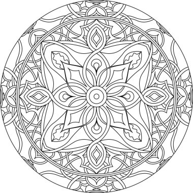 Yetişkinler için mandala boyama sayfasını çember yapın. Siyah beyaz mandala posteri. Rahatla ve meditasyon yap. Güzel doğa süsü..