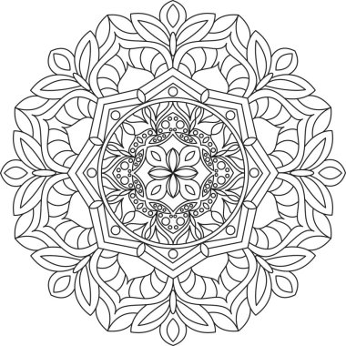 Yetişkinler için mandala boyama sayfasını çember yapın. Siyah beyaz mandala posteri. Rahatla ve meditasyon yap. Güzel doğa süsü..