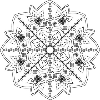 Yetişkinler için mandala boyama sayfasını çember yapın. Siyah beyaz mandala posteri. Rahatla ve meditasyon yap. Güzel doğa süsü..