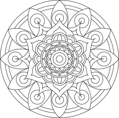 Yetişkinler için mandala boyama sayfasını çember yapın. Siyah beyaz mandala posteri. Rahatla ve meditasyon yap. Güzel doğa süsü..