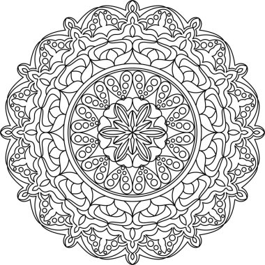 Yetişkinler için mandala boyama sayfasını çember yapın. Siyah beyaz mandala posteri. Rahatla ve meditasyon yap. Güzel doğa süsü..