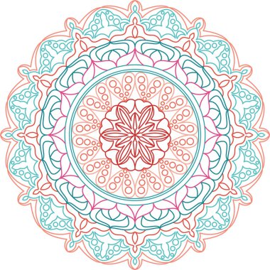 Canlı renklerle çember şeklinde mandala. Renkli kart, duvar kağıdı, afiş. Rahatla ve meditasyon posteri. Afiyet olsun! Eps 10.