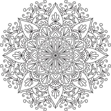 Yetişkinler için mandala boyama sayfasını çember yapın. Siyah beyaz mandala posteri. Rahatla ve meditasyon yap. Güzel doğa süsü..