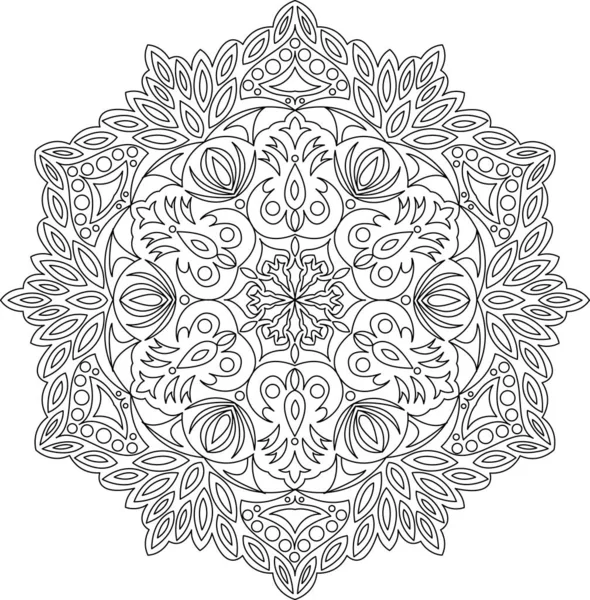 Окраска Круга Мандала Взрослых Черно Белый Плакат Мандалой Расслабься Медитация — стоковый вектор