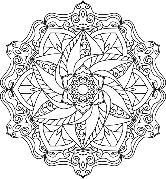 Circle Mandala Malseite Für Erwachsene Schwarz Weißes Mandala Poster Entspannung — Stockvektor