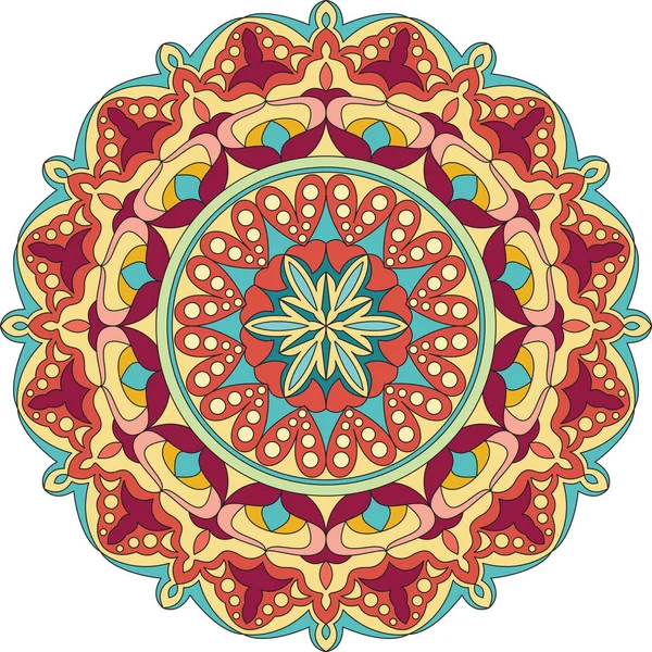 Canlı renklerle çember şeklinde mandala. Renkli kart, duvar kağıdı, afiş. Rahatla ve meditasyon posteri. Afiyet olsun! Eps 10.