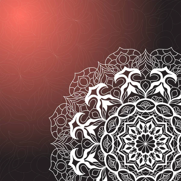 Mandala desenli siyah ve canlı mercan renkleri. Vektör illüstrasyonu.