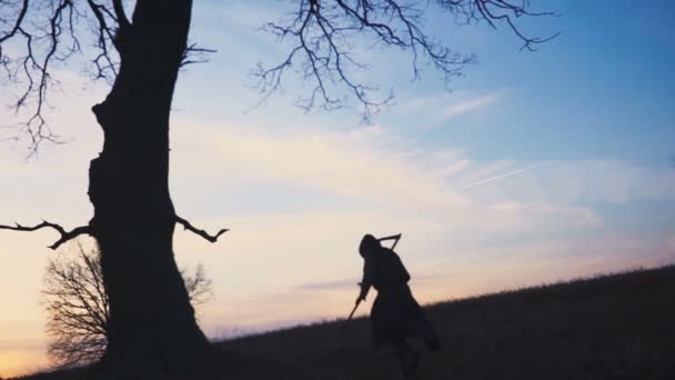 Grim Reaper Ηλιοβασίλεμα Σιλουέτα — Αρχείο Βίντεο