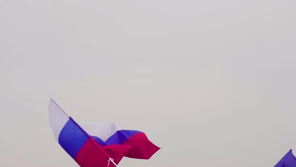 Video van de vlag van de Europese Unie en Rusland tegen de hemel. Het concept van vriendschap en verzoening. — Stockvideo