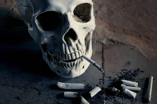 Smoking kills concept, portrait of a smoking skull — Stock Photo, Image