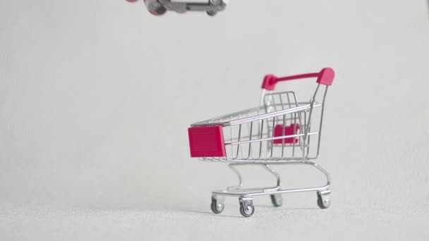 Shopping cart with car, buy car. — Stock Video