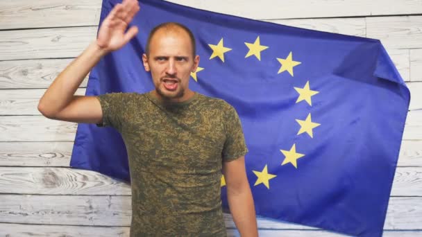 National military forces with flag on background conceptual series - European Union - EU — Stock Video